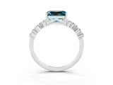 Platinum Emerald Cut Blue Topaz Scattered Round Accent Ring with Prong Setting_33