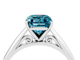 Platinum Emerald Cut Blue Topaz Solitaire Engagement Ring with Cathedral Setting and Four-Prong Mount_10