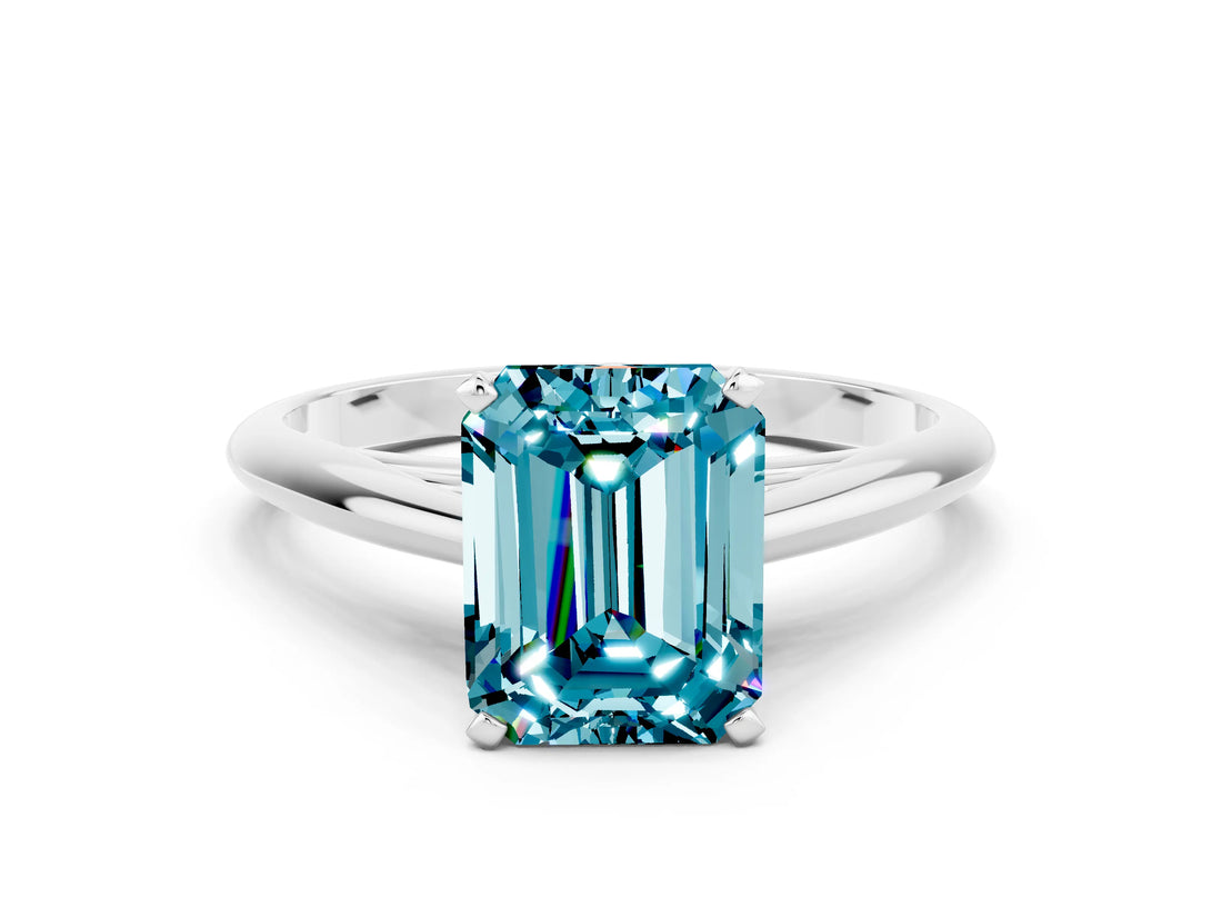 Platinum Emerald Cut Blue Topaz Solitaire Engagement Ring with Cathedral Setting and Four-Prong Mount_6