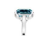 Platinum Emerald Cut Blue Topaz Solitaire Ring with Flower Prong Setting and Classic Band_5
