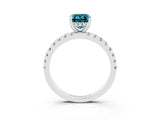 Platinum Emerald Cut Blue Topaz Solitaire Ring with Round  Pavé Band and Four-Prong Setting_27