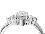 Platinum Emerald Cut Brilliant Diamond with Cluster Setting on a Beaded Band and Four-Prong Setting_11