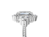 Platinum Emerald Cut Brilliant Diamond with Cluster Setting on a Beaded Band and Four-Prong Setting_12
