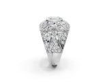 Platinum Emerald Cut Brilliant Halo Pave Diamond Milgrain Ring_15