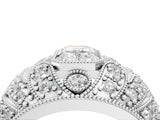 Platinum Emerald Cut Brilliant Halo Pave Diamond Milgrain Ring_17