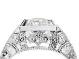 Platinum Emerald Cut Brilliant Milgrain Filigree Diamond Ring with Square Prong Setting_17