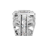 Platinum Emerald Cut Brilliant Milgrain Filigree Diamond Ring with Square Prong Setting_18