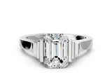 Platinum Emerald Cut Brilliant Solitaire Diamond Ring with Channel Set Band and Bar Prong Setting_24