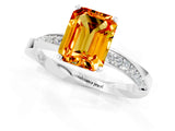 Platinum Emerald Cut Citrine Engagement Ring with Side Stone Accents and Four-Prong Setting_25