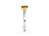 Platinum Emerald Cut Citrine Engagement Ring with Side Stone Accents and Four-Prong Setting_26