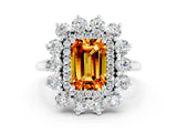 Platinum Emerald Cut Citrine Floral Double Halo Engagement Ring with Prong Setting_180