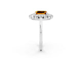 Platinum Emerald Cut Citrine Floral Double Halo Engagement Ring with Prong Setting_182