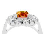 Platinum Emerald Cut Citrine Floral Double Halo Engagement Ring with Prong Setting_184