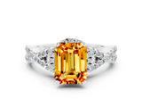 Platinum Emerald Cut Citrine  Halo Twist Band Solitaire Prong Setting Ring_12