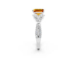 Platinum Emerald Cut Citrine  Halo Twist Band Solitaire Prong Setting Ring_14