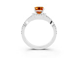 Platinum Emerald Cut Citrine  Halo Twist Band Solitaire Prong Setting Ring_15