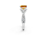 Platinum Emerald Cut Citrine  Halo Twist Band Solitaire Prong Setting Ring_20