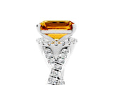 Platinum Emerald Cut Citrine  Halo Twist Band Solitaire Prong Setting Ring_23