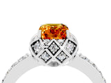 Platinum Emerald Cut Citrine Scalloped Halo Engagement Ring with Round Shared Prong Band_112