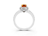 Platinum Emerald Cut Citrine Scalloped Halo Engagement Ring with Round Shared Prong Band_33