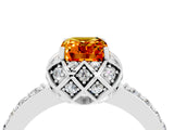 Platinum Emerald Cut Citrine Scalloped Halo Engagement Ring with Round Shared Prong Band_34