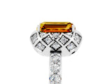 Platinum Emerald Cut Citrine Scalloped Halo Engagement Ring with Round Shared Prong Band_35