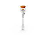 Platinum Emerald Cut Citrine Scattered Round Accent Ring with Prong Setting_38