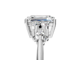 Platinum Emerald Cut Cut Diamond Cluster Ring with Solitaire Band and Four-Prong Setting_12