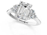Platinum Emerald Cut Cut Diamond Cluster Ring with Solitaire Band and Four-Prong Setting_8