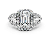Platinum Emerald Cut Cut Diamond Halo Engagement Ring with Open Split Pavé Band_13