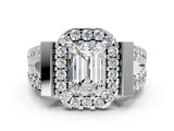 Platinum Emerald Cut Cut Halo Split Shank Prong Set Ring_7