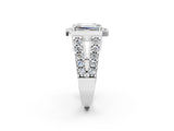 Platinum Emerald Cut Cut Halo Split Shank Prong Set Ring_9
