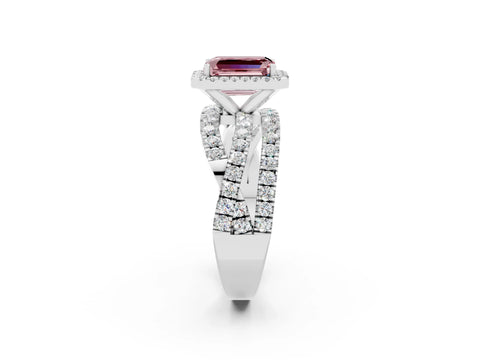 Platinum Emerald Cut Cut Halo Split Shank Prong Setting Ring_20