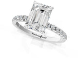 Platinum Emerald Cut Diamond Brilliant Solitaire Ring with Pavé Band and Four-Prong Setting_13