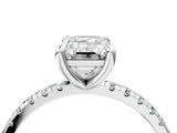 Platinum Emerald Cut Diamond Brilliant Solitaire Ring with Pavé Band and Four-Prong Setting_16