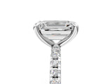 Platinum Emerald Cut Diamond Brilliant Solitaire Ring with Pavé Band and Four-Prong Setting_17