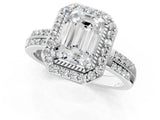 Platinum Emerald Cut Diamond Double Halo Ring with Split Shank and Four-Prong Setting_20