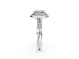 Platinum Emerald Cut Diamond Double Halo Ring with Split Shank and Four-Prong Setting_21