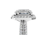 Platinum Emerald Cut Diamond Double Halo Ring with Split Shank and Four-Prong Setting_24