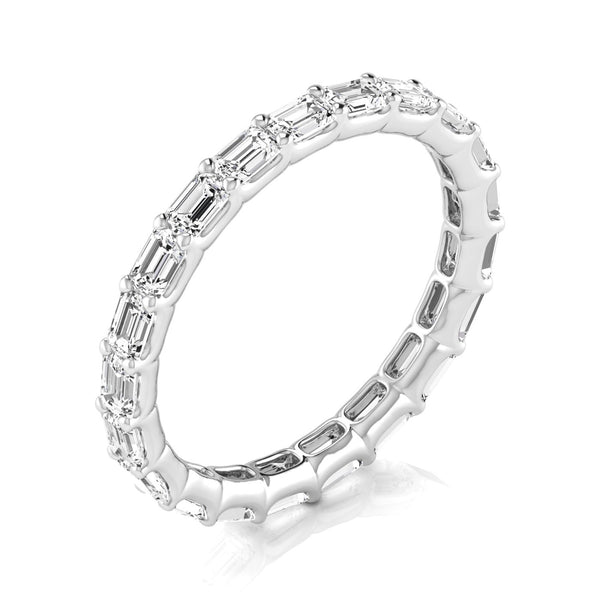 Silver Emerald Cut Diamond Eternity Band with Shared Prong Setting