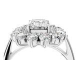 Platinum Emerald Cut Diamond Floral Double Halo Engagement Ring with Prong Setting_11