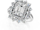 Platinum Emerald Cut Diamond Floral Double Halo Engagement Ring with Prong Setting_68