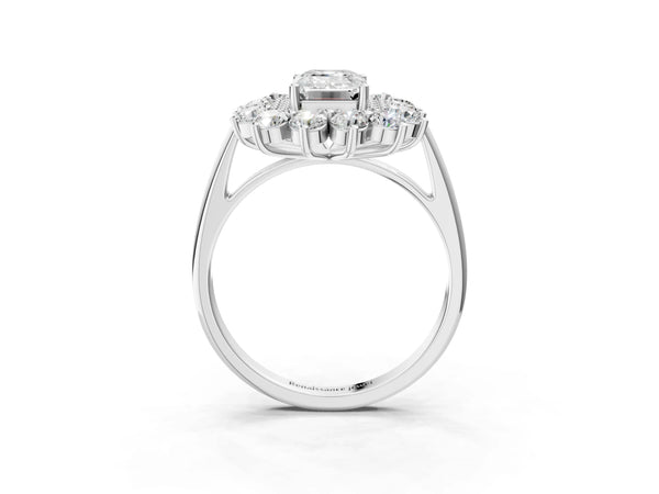 Platinum Emerald Cut Floral Double Halo Engagement Ring Setting