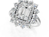 Platinum Emerald Cut Diamond Floral Double Halo Engagement Ring with Prong Setting_8