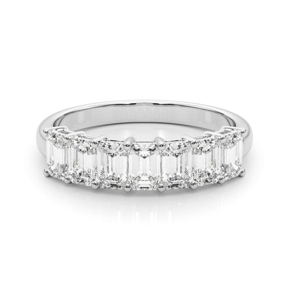 Platinum Emerald Cut Diamond Half Eternity Band with Prong Setting 2