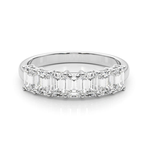 Platinum Emerald Cut Diamond Half Eternity Band with Prong Setting 2