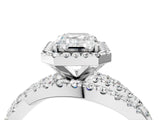 Platinum Emerald Cut Diamond Halo Ring with Round Split Shank and Prong Setting_24