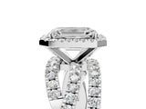 Platinum Emerald Cut Diamond Halo Ring with Round Split Shank and Prong Setting_25