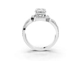 Platinum Emerald Cut Diamond Halo Ring with Split Shank and Bezel Accents and Four-Prong Setting_16