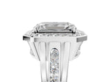 Platinum Emerald Cut Diamond Halo Ring with Split Shank and Bezel Accents and Prong Setting_18